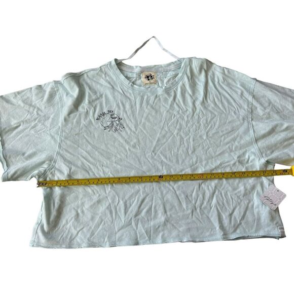 Free People Women’s M Save The Sea Graphic Tee Aqua Blue Boxy Oversized Rare New - Picture 6 of 8